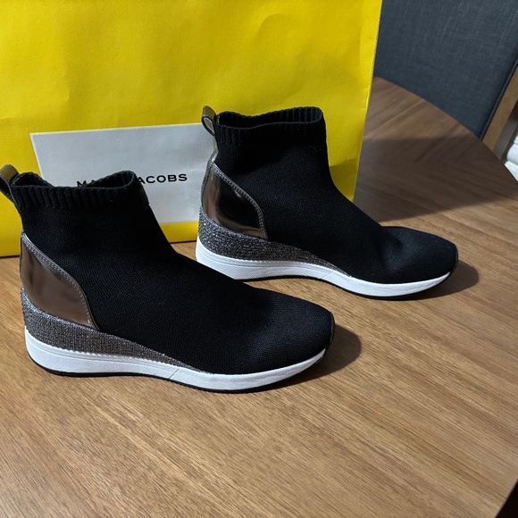 Michael Kors Skyler Embellished Metallic Stretch Knit Sock Sneaker Black Size 10 - Picture 1 of 12